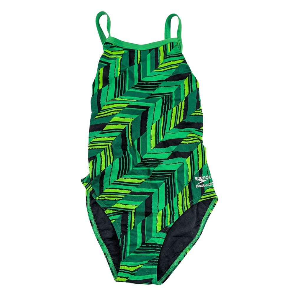 Speedo Endurance+ Womens One Piece Swimsuit Green Black Size 28